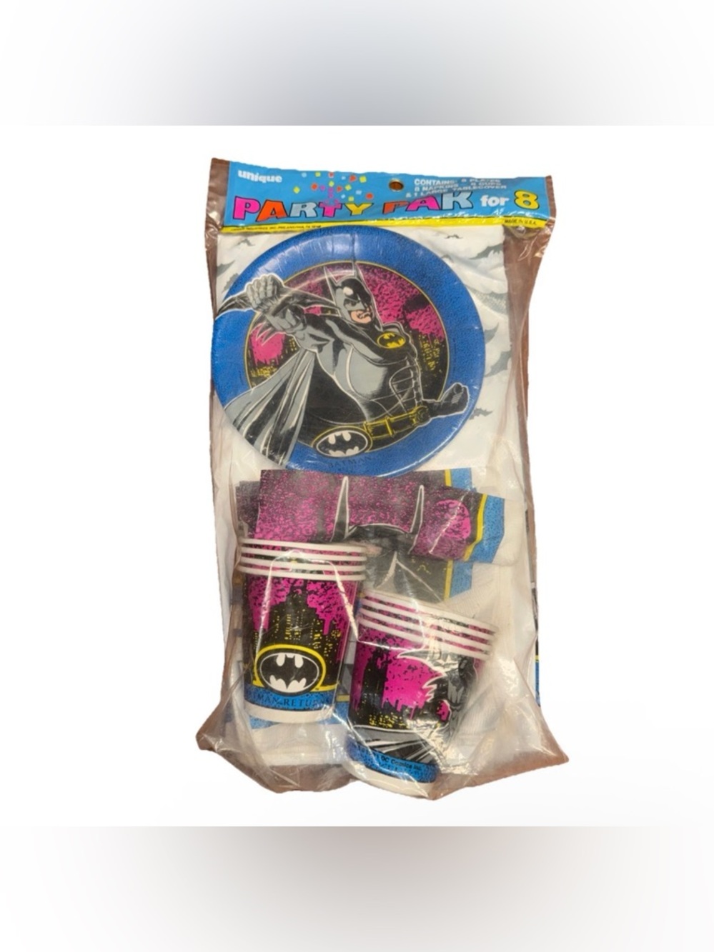 VTG 1991 DC Comics Batman Party Pack Pak‎ for 8 NOS Sealed Batman Returns Era